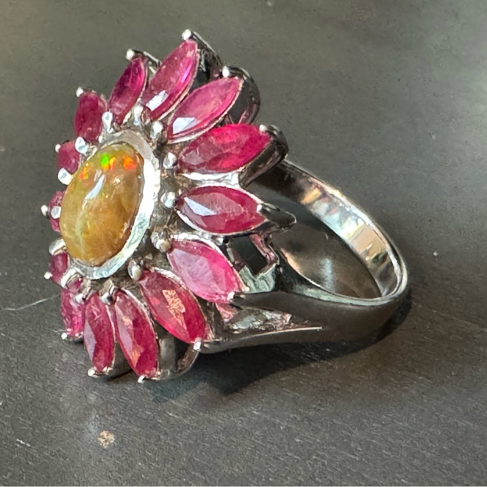 Opal And Garnet Or Ruby Sunburst Ring - image 8